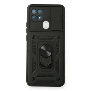 Oppo A15 Kılıf Pars Lens Yüzüklü Silikon - Siyah