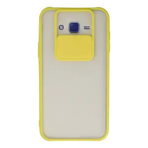 Samsung Galaxy J7 Kılıf Palm Buzlu Kamera Sürgülü Silikon - Sarı