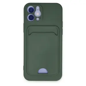 İphone 12 Kılıf Kelvin Kartvizitli Silikon - Koyu Yeşil