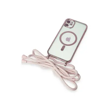 İphone 11 Kılıf Divo Lazer Askılı Magsafe Kapak - Pembe
