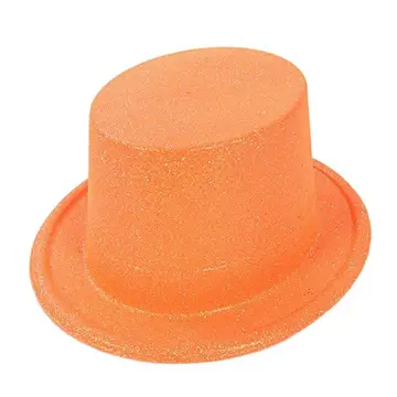 Floresan Sarı Renk Simli Uzun Fötr Melon Şapka 12 Cm