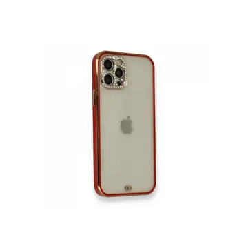 İphone 12 Pro Kılıf Liva Taşlı Silikon - Kırmızı
