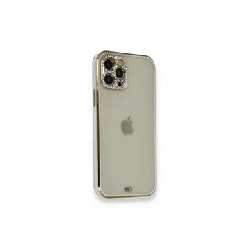 İphone 12 Pro Kılıf Liva Taşlı Silikon - Beyaz