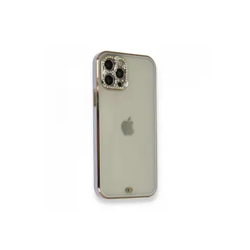 İphone 12 Pro Kılıf Liva Taşlı Silikon - Mor