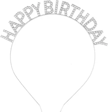 Gümüş Kristal Taşlı Happy Birthday Doğum Günü Tacı İthal Ürün A Kalite 17x16 Cm