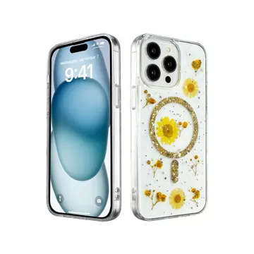 İphone 14 Pro Kılıf Daisy Simli Magsafe Kapak - Gold