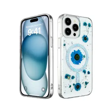 İphone 15 Pro Max Kılıf Daisy Simli Magsafe Kapak - Mavi