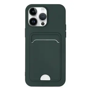 İphone 14 Pro Kılıf Kelvin Kartvizitli Silikon - Koyu Yeşil