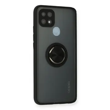Oppo A15 Kılıf Montreal Yüzüklü Silikon Kapak - Siyah
