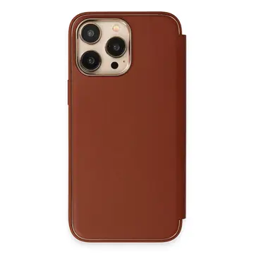 İphone 13 Pro Max Kılıf Dolpin Kapaklı - Kahverengi