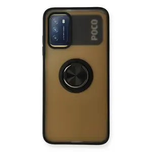 Xiaomi Redmi 9t Kılıf Montreal Yüzüklü Silikon Kapak - Siyah