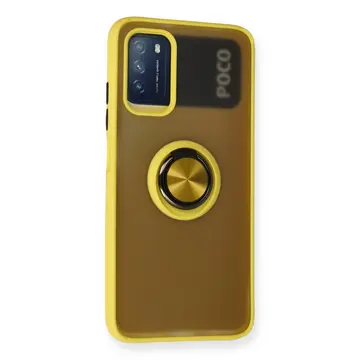 Xiaomi Redmi 9t Kılıf Montreal Yüzüklü Silikon Kapak - Sarı