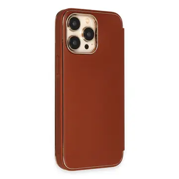 İphone 13 Pro Kılıf Dolpin Kapaklı - Kahverengi
