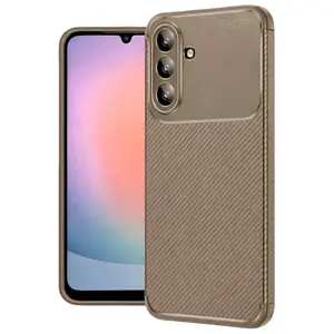 Samsung Galaxy A56 Kılıf Auto Focus Karbon Kapak - Kahverengi