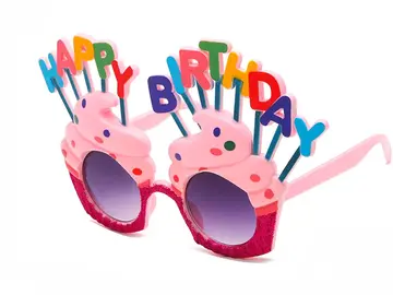 Happy Birthday Yazılı Beyaz Fuşya Renk Parti Gözlüğü 12x7 Cm