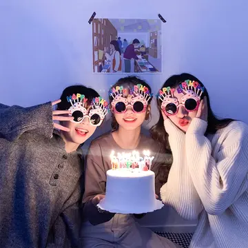 Happy Birthday Yazılı Beyaz Fuşya Renk Parti Gözlüğü 12x7 Cm