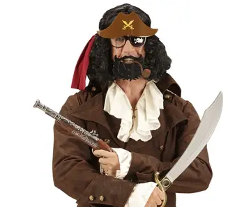 Kahve Renk Şapkalı Siyah Sakallı Lu Jack Sparrow Denizci Korsan Gözlüğü 24x25 Cm