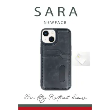 İphone 15 Sara Kartvizitli Deri Kılıf - Siyah