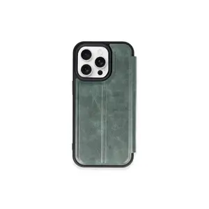 İphone 15 Pro Max Kılıf Flip Cover - Koyu Yeşil