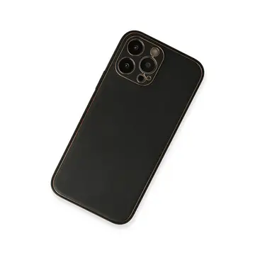 İphone 13 Pro Max Kılıf Coco Deri Silikon Kapak - Siyah