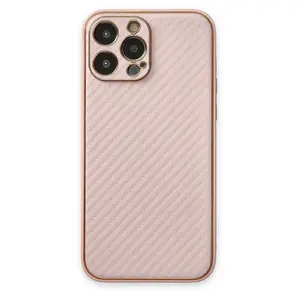 İphone 13 Pro Max Kılıf Coco Karbon Silikon - Pembe
