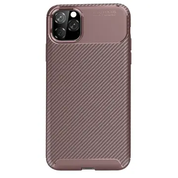 İphone 11 Pro Max Kılıf Auto Focus Karbon Kapak - Kahverengi