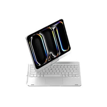 İpad Pro 11 (2024) F11 Ats Kılıf Magic Dönen Klavyeli Tablet Kılıf - Gümüş