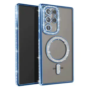 Samsung Galaxy S25 Ultra Kılıf Joke Simli Magneticsafe Kılıf - Mavi