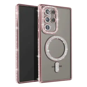 Samsung Galaxy S25 Ultra Kılıf Joke Simli Magneticsafe Kılıf - Pembe