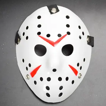 Beyaz Renk Kırmızı Çizgili Tam Yüz Hokey Jason Maskesi Hannibal Maskesi