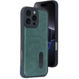 İphone 16 Pro Kılıf Sara Kartvizitli Deri Kılıf - Koyu Yeşil
