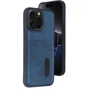 İphone 15 Pro Max Kılıf Sara Kartvizitli Deri Kılıf - Lacivert