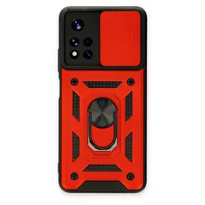 Xiaomi Redmi Note 11t Kılıf Pars Lens Yüzüklü Silikon - Kırmızı