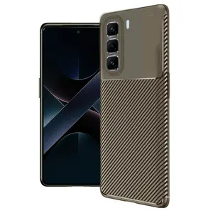 İnfinix Hot 50 4g Kılıf Auto Focus Karbon Kapak - Kahverengi