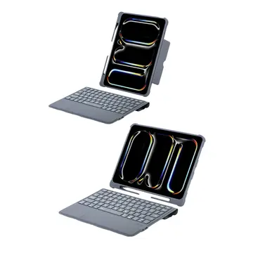 T5510d İpad Pro 13 (2024) Kılıf Palermo Ledli Klavyeli Standlı Tablet Kılıfı - Siyah