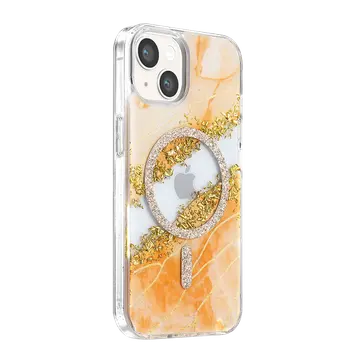 Onegif  İphone 14 Lotus Simli Magsafe Kapak - Turuncu