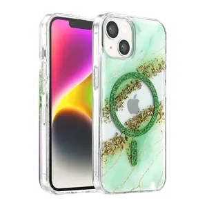 Onegif  İphone 14 Lotus Simli Magsafe Kapak - Yeşil