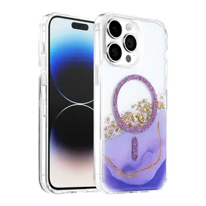 Onegif  İphone 14 Pro Max Lotus Simli Magsafe Kapak - Mor