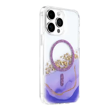 Onegif  İphone 14 Pro Max Lotus Simli Magsafe Kapak - Mor