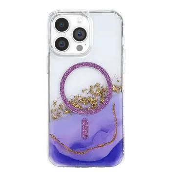 Onegif  İphone 14 Pro Max Lotus Simli Magsafe Kapak - Mor