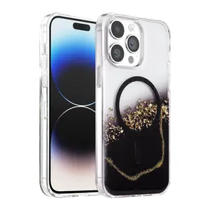 Onegif  İphone 14 Pro Max Lotus Simli Magsafe Kapak - Siyah