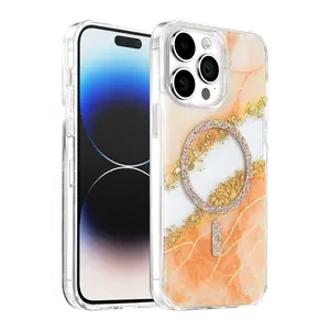Onegif  İphone 14 Pro Max Lotus Simli Magsafe Kapak - Turuncu