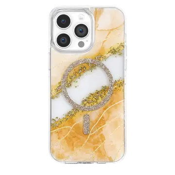 Onegif  İphone 14 Pro Max Lotus Simli Magsafe Kapak - Turuncu