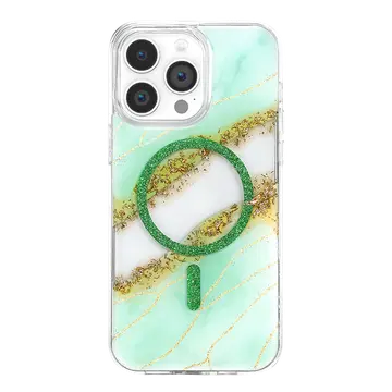 Onegif  İphone 14 Pro Max Lotus Simli Magsafe Kapak - Yeşil