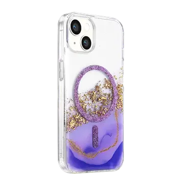 Onegif  İphone 15 Lotus Simli Magsafe Kapak - Mor