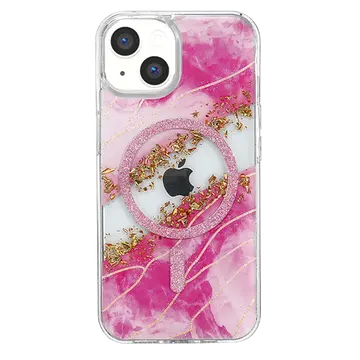 Onegif  İphone 15 Lotus Simli Magsafe Kapak - Pembe