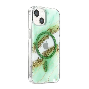 Onegif  İphone 15 Lotus Simli Magsafe Kapak - Yeşil
