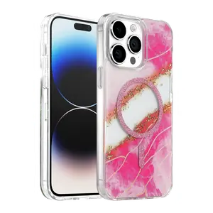 Onegif  İphone 15 Pro Max Lotus Simli Magsafe Kapak - Pembe