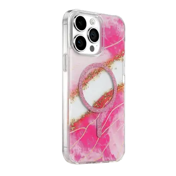 Onegif  İphone 15 Pro Max Lotus Simli Magsafe Kapak - Pembe
