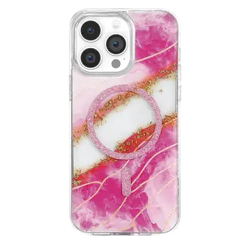 Onegif  İphone 15 Pro Max Lotus Simli Magsafe Kapak - Pembe